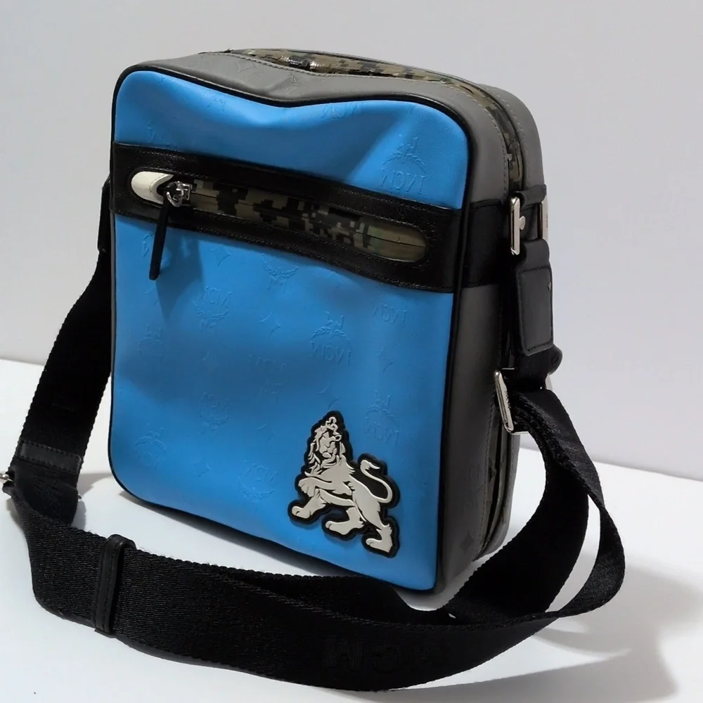 Authentic MCM Camouflage and Blue Messenger Bag